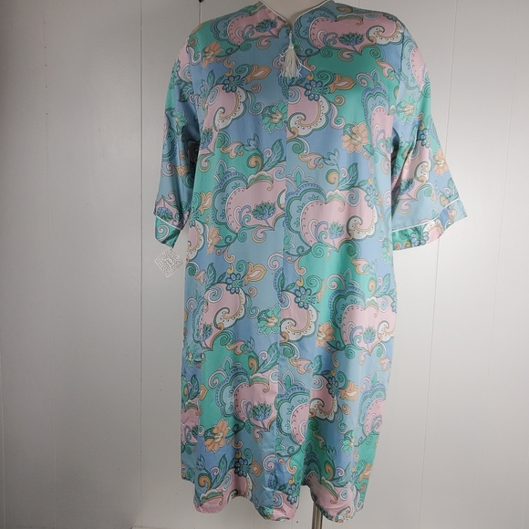 Nwt Carlton Hall blue swirl zip front night gown - Picture 9 of 11